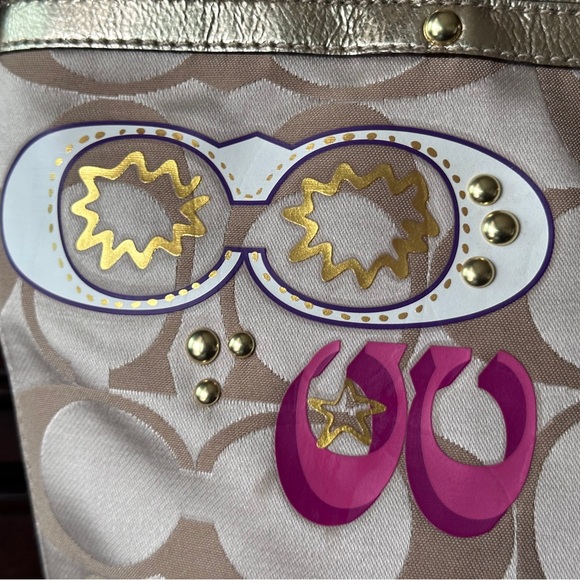 Coach Poppy Daisy Gold Applique Optic C Y2K Tote Shoulder Bag RARE - Picture 8 of 15